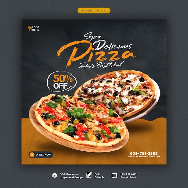 Free PSD food menu and delicious pizza social media banner template