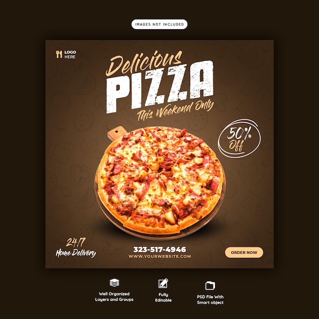 Free PSD food menu and delicious pizza social media banner template