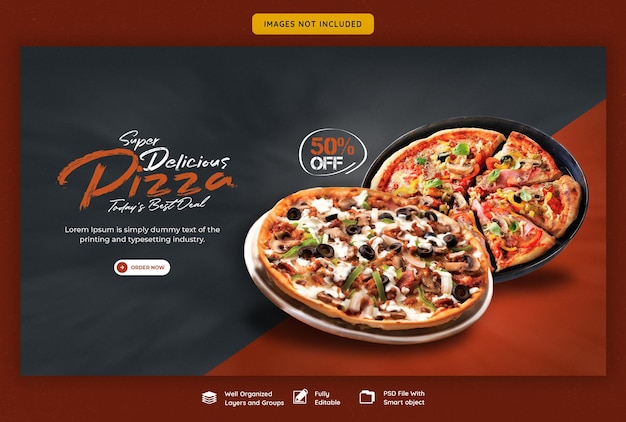 Food menu and delicious pizza web banner template