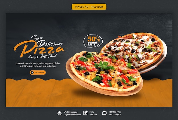 Food menu and delicious pizza web banner template