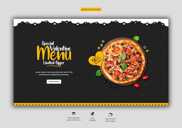 Food menu and delicious pizza web banner template