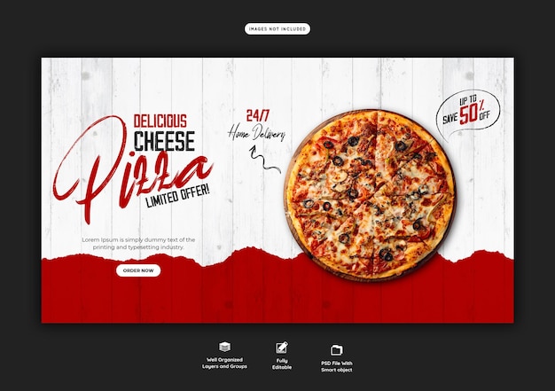 Food menu and delicious pizza web banner template