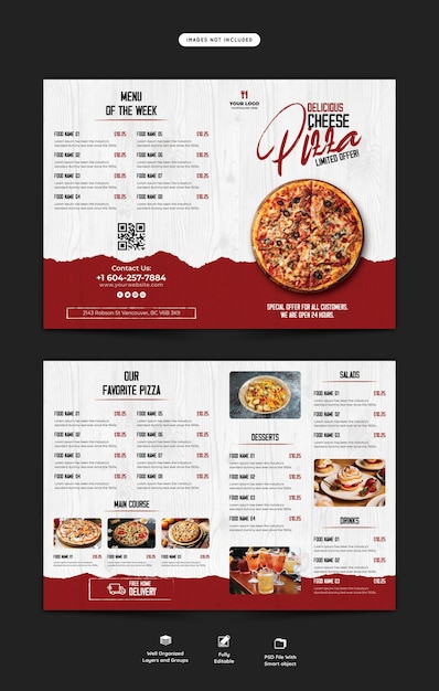 Food menu and restaurant bifold brochure template