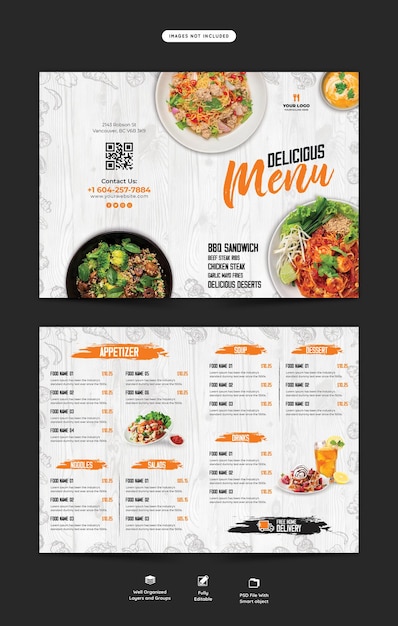 Food menu and restaurant bifold brochure template