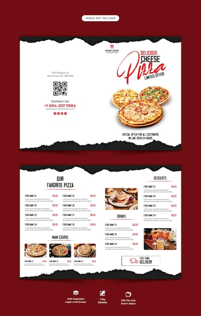 Free PSD food menu and restaurant bifold brochure template