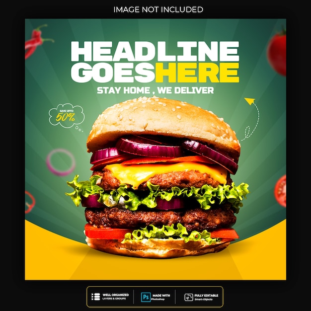 Food menu and restaurant burger social media post template