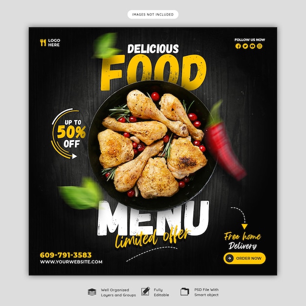 Free PSD food menu and restaurant social media banner template