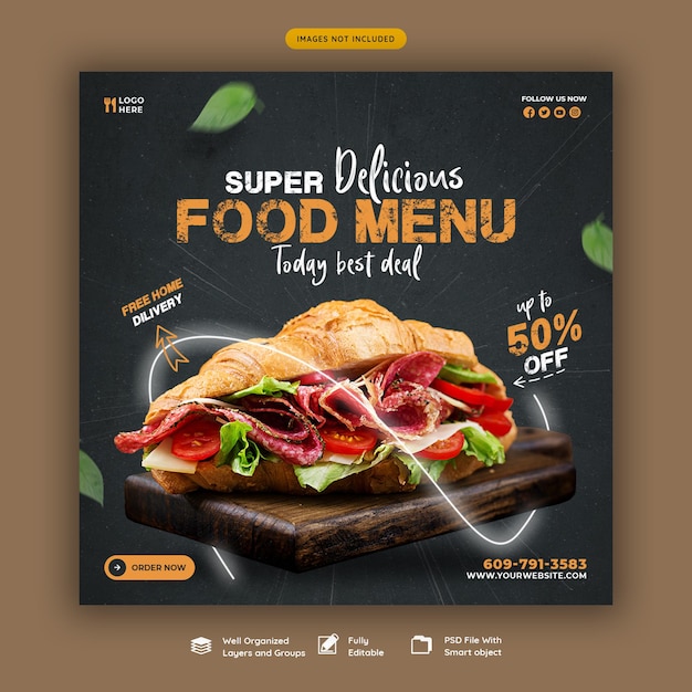 Free PSD food menu and restaurant social media banner template