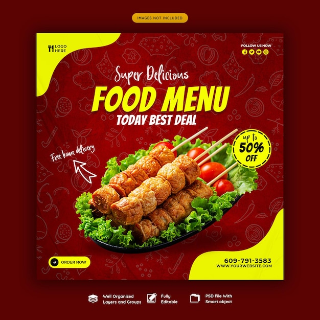 Free PSD food menu and restaurant social media banner template