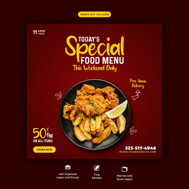 Food menu and restaurant social media banner template