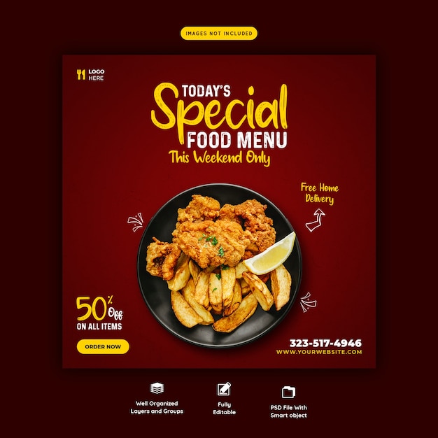 Food menu and restaurant social media banner template