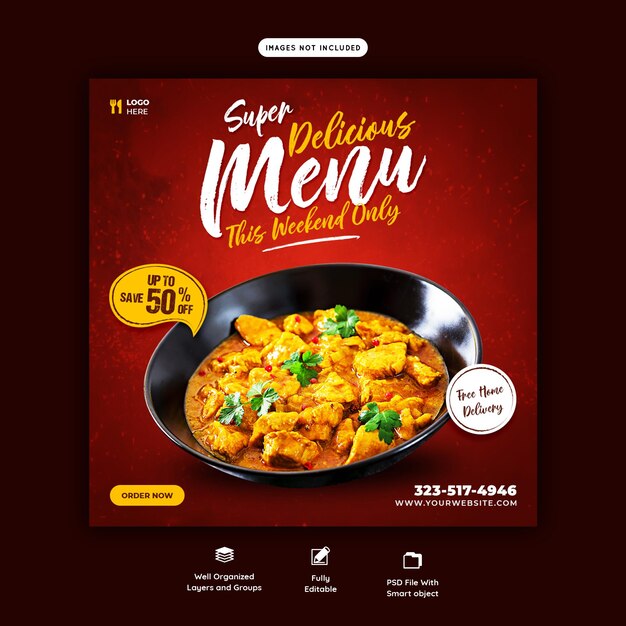 Food menu and restaurant social media banner template