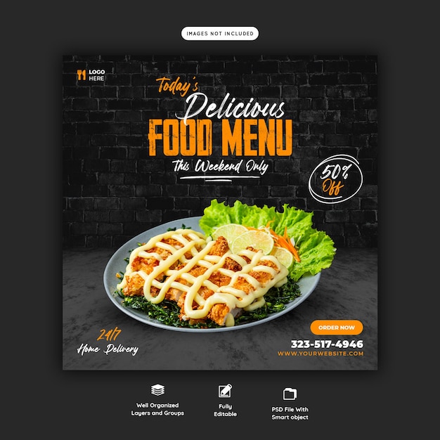 Food menu and restaurant social media banner template