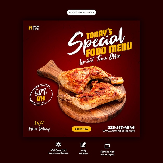 Food menu and restaurant social media banner template