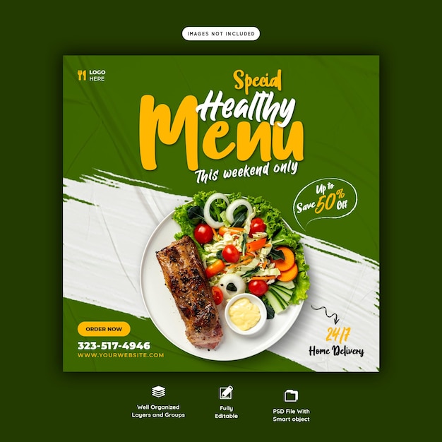 Food menu and restaurant social media banner template