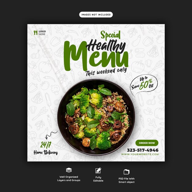 Food menu and restaurant social media banner template