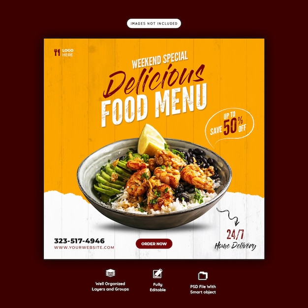 Food menu and restaurant social media banner template