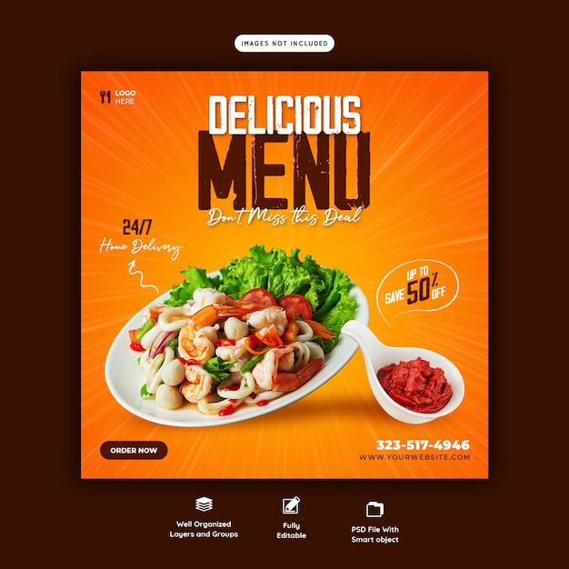 Food menu and restaurant social media banner template