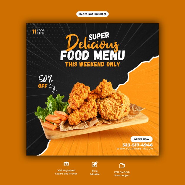 Food menu and restaurant social media post template