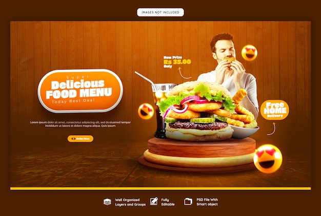 Free PSD food menu and restaurant web banner template