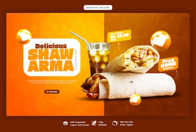 Food menu and restaurant web banner template