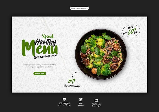 Food menu and restaurant web banner template