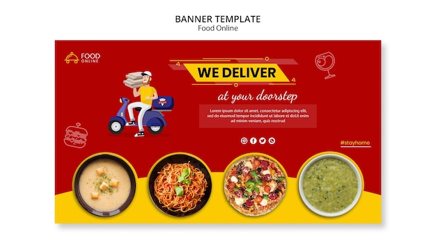 Free PSD food online concept banner mock-up