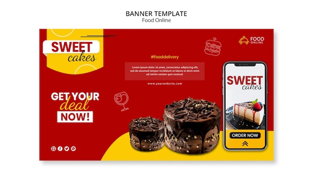 Free PSD food online concept banner mock-up