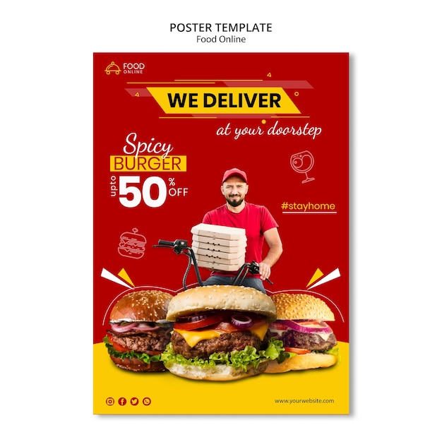 Free PSD food online concept poster mock-up