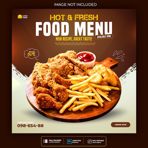 Free PSD food social media promotion and banner post design template