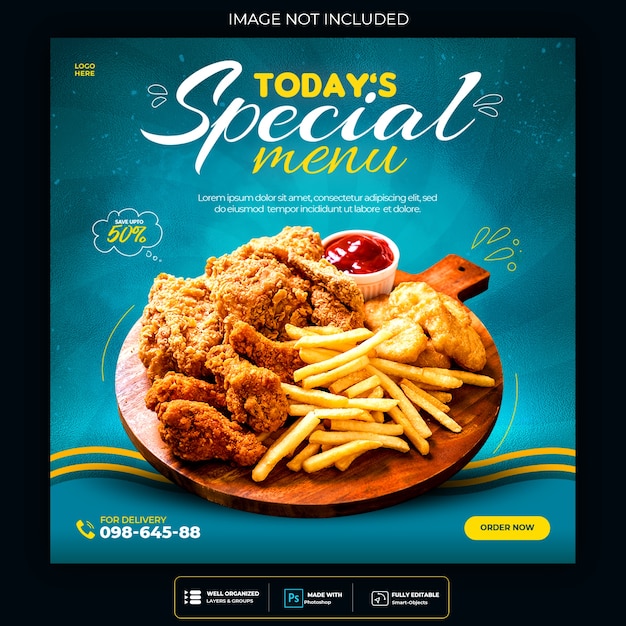 Food social media promotion and instagram banner post design template