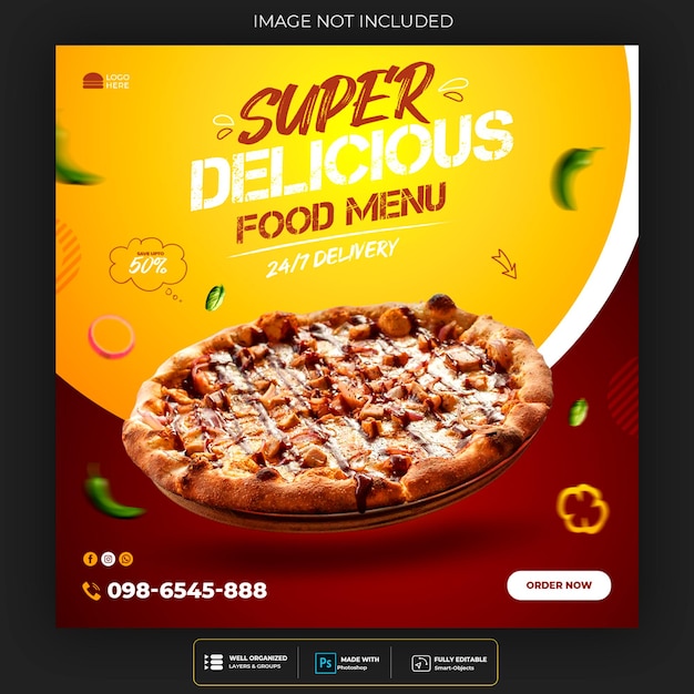 Food social media promotion and instagram banner post design template