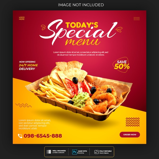 Food social media promotion and instagram banner post design template