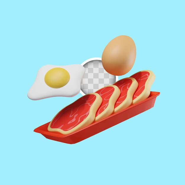 Foods rich in protein eggs and meat 3d illustration