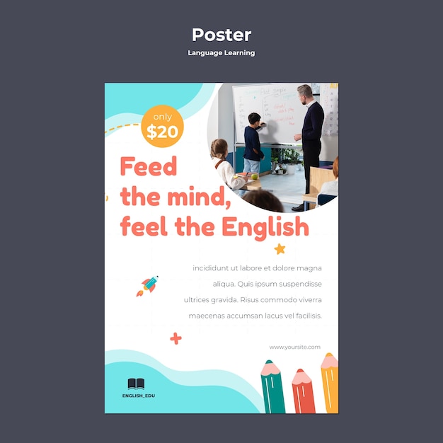 Foreign language lessons vertical poster template