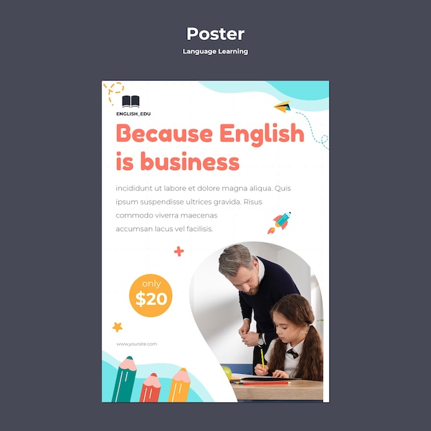 Foreign language lessons vertical poster template