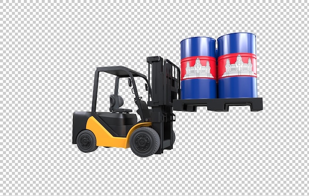 Free PSD forklift lifting fuel tank with cambodia flag on transparent background