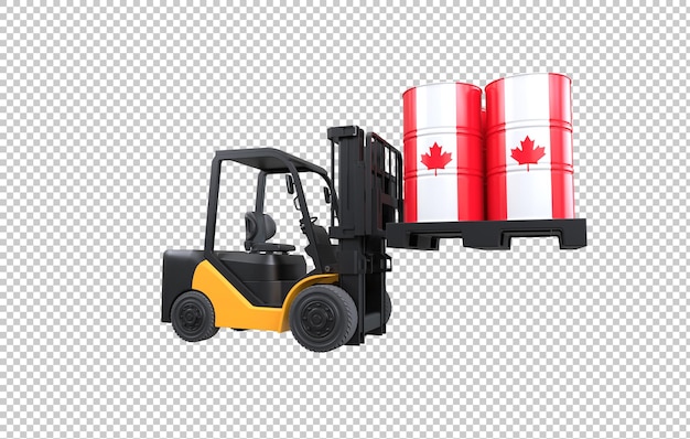 Free PSD forklift lifting fuel tank with canada flag on transparent background