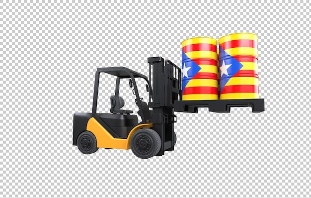 Free PSD forklift lifting fuel tank with catalonia flag on transparent background