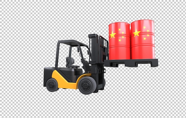 Free PSD forklift lifting fuel tank with china flag on transparent background