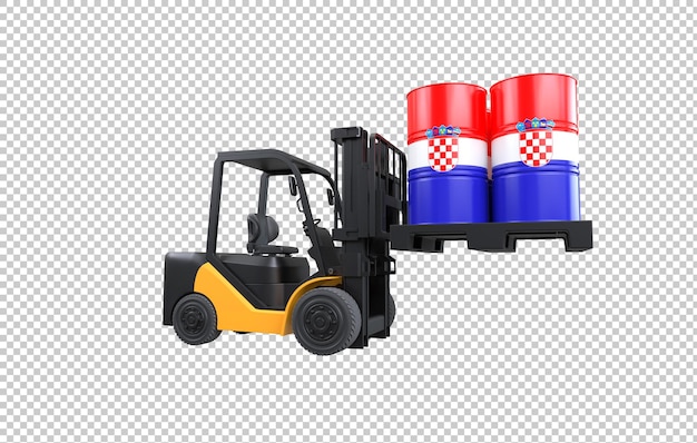 Free PSD forklift lifting fuel tank with croatia flag on transparent background