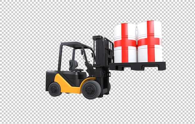 Free PSD forklift lifting fuel tank with england flag on transparent background