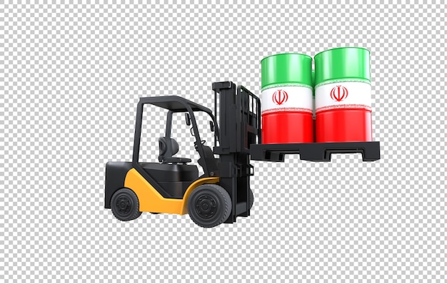 Free PSD forklift lifting fuel tank with iran flag on transparent background