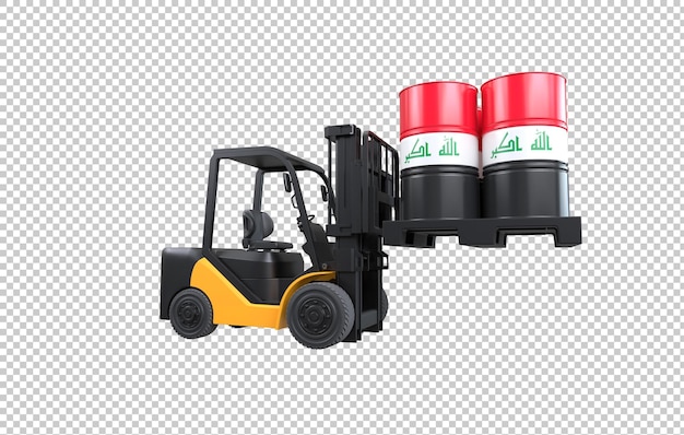 Free PSD forklift lifting fuel tank with iraq flag on transparent background