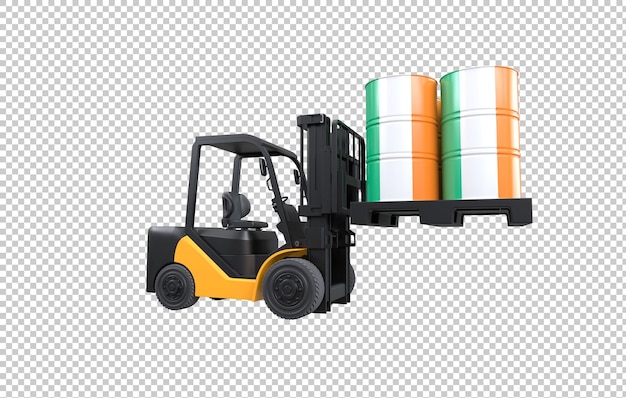 Free PSD forklift lifting fuel tank with ireland flag on transparent background