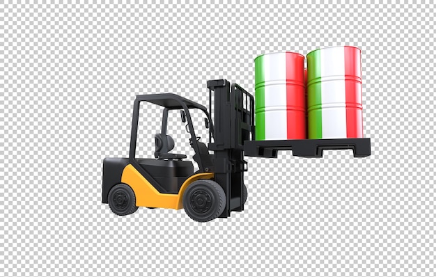 Free PSD forklift lifting fuel tank with italy flag on transparent background