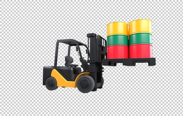 Forklift lifting fuel tank with lithuania flag on transparent background