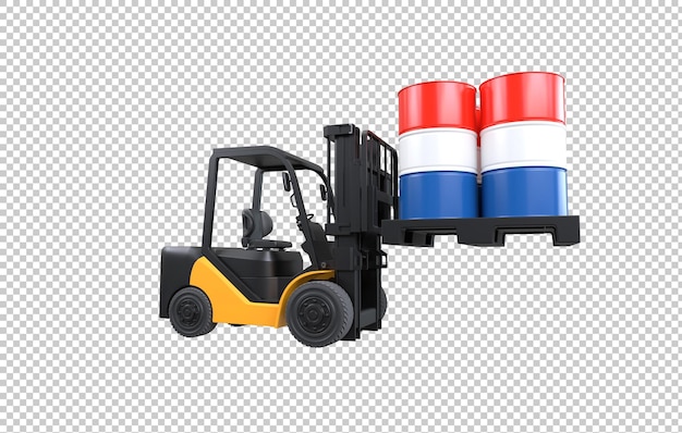 Free PSD forklift lifting fuel tank with netherlands flag on transparent background