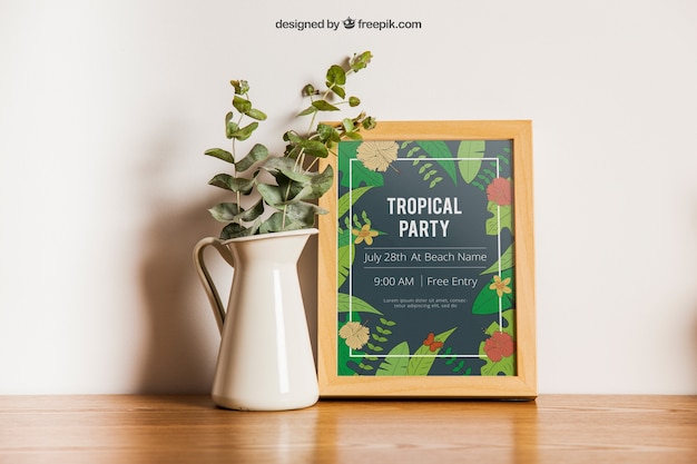 Free PSD frame next to flower pot