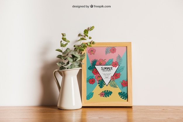 Frame mockup with flower decoration